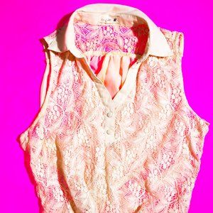 LACE & SILK Cream Colored Sleeveless Blouse